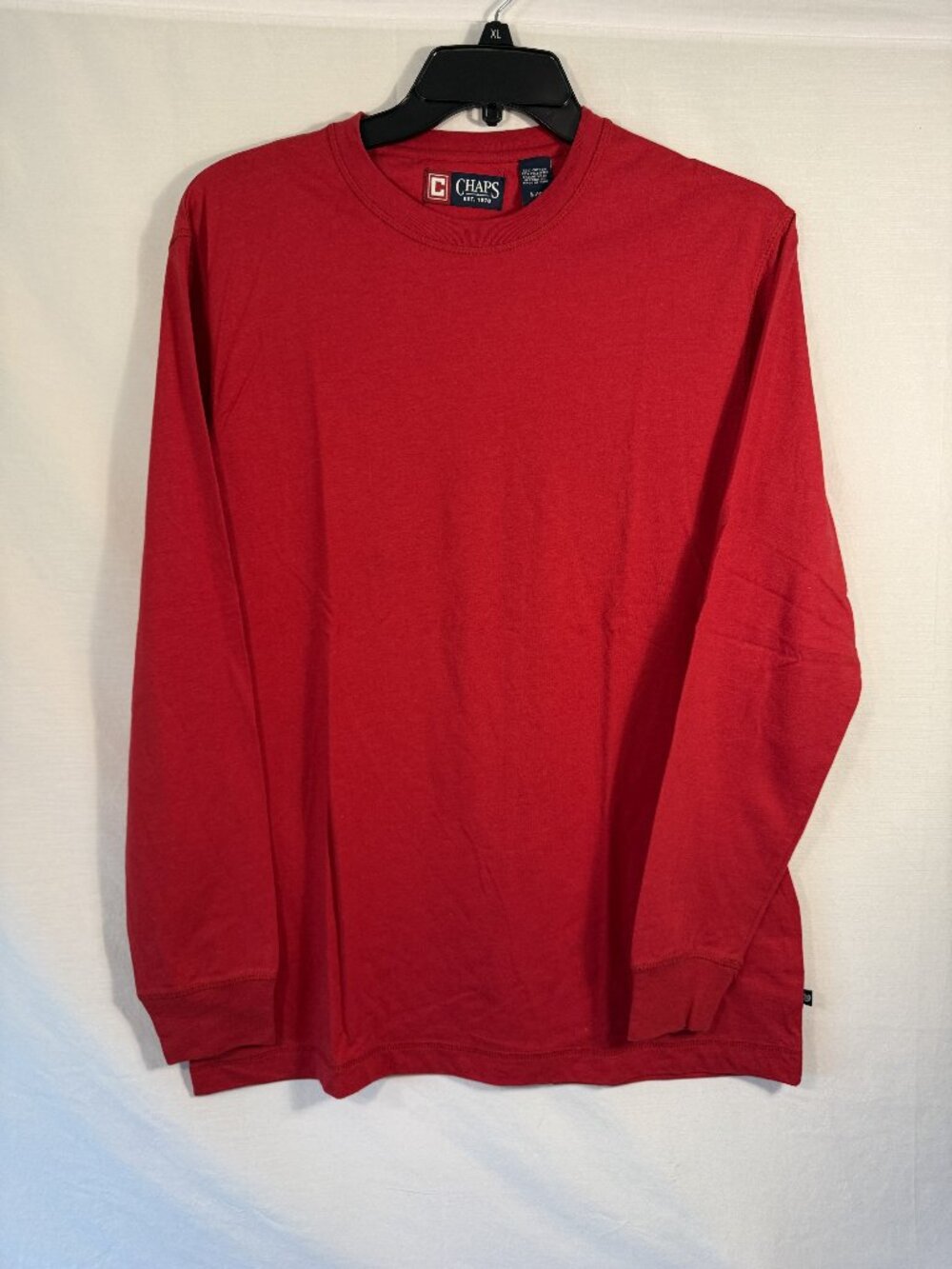 Chaps Men L Solid Red Long Sleeve Crew Neck Tee